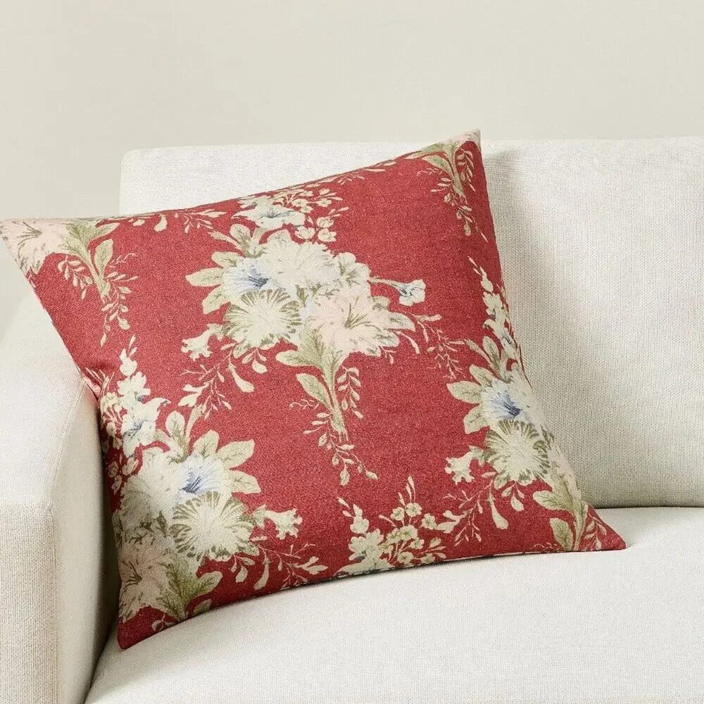 Pottery Barn Seely Floral Reversible Printed Accent Pillow Cover Cream Red NEW